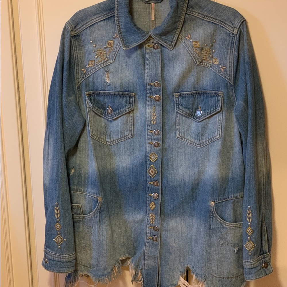 Free People Moonchild Denim Shirt Jacket M - Picture 4 of 8